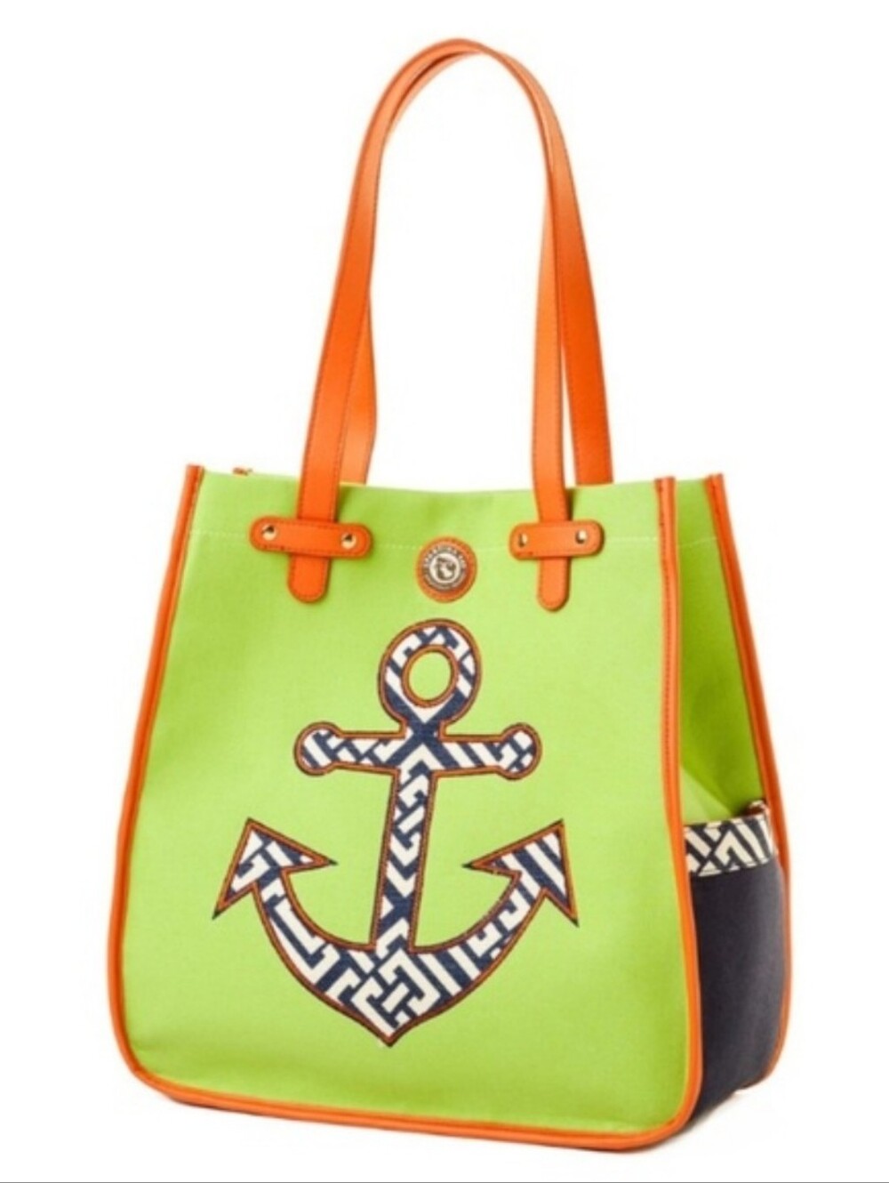 SPARTINA 449 Anchor Canvas Blend Green Orange Large Beach Bag Tote Daufuskie Is.